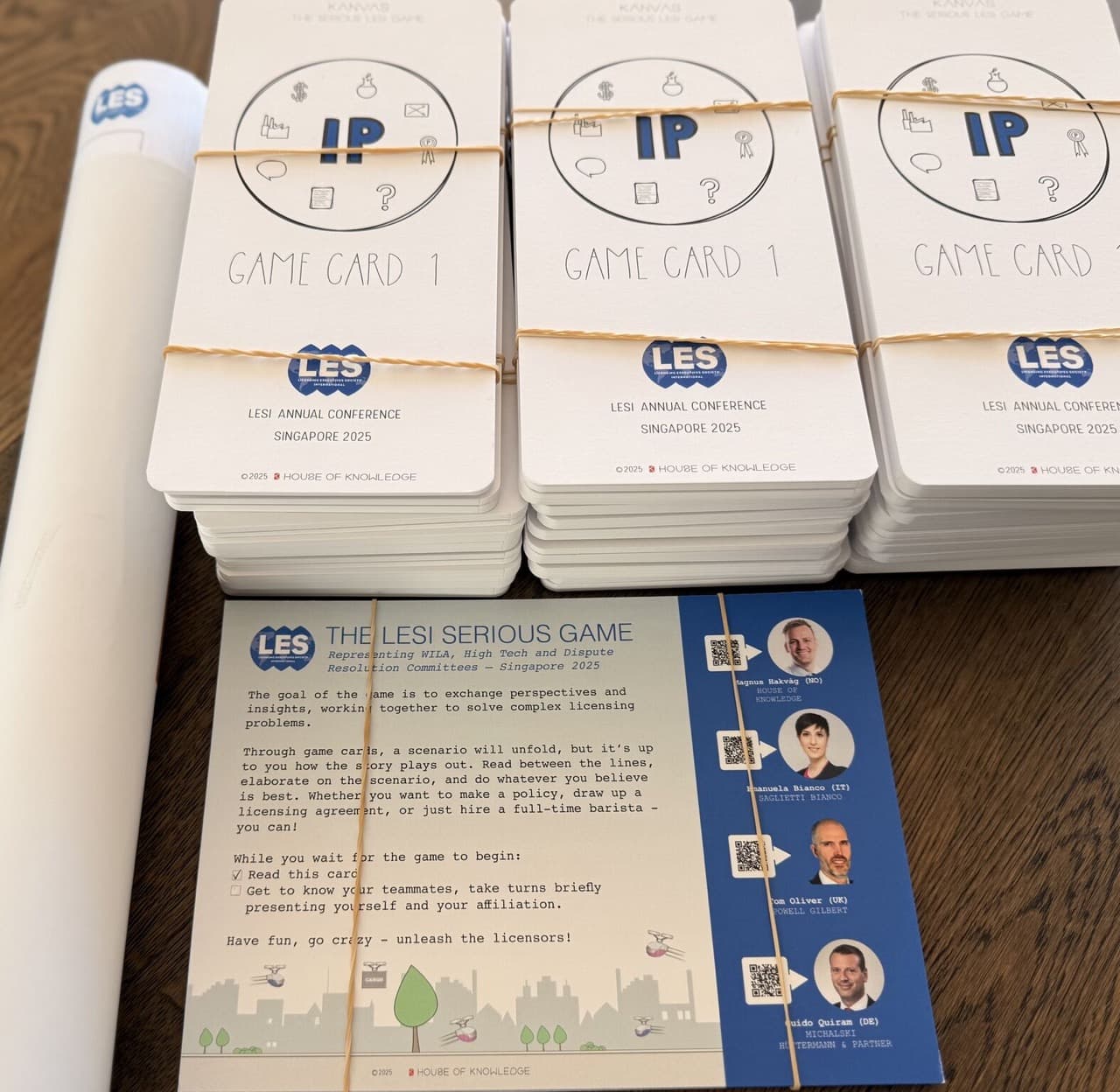 Stacks of game cards and workshop materials for the Serious LESI Game: Uncharted IP Waters